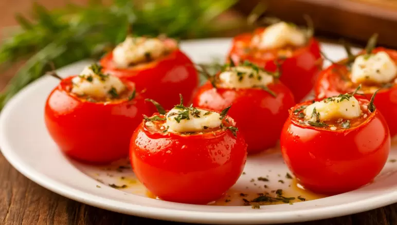 Простое и вкусное новогоднее угощение: помидоры с чесночным кремом за считанные минуты